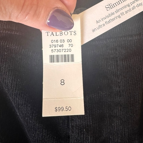 Talbots - NWT Straight Leg Stretch Corduroy Pants Black Sz 8 - Picture 9 of 9